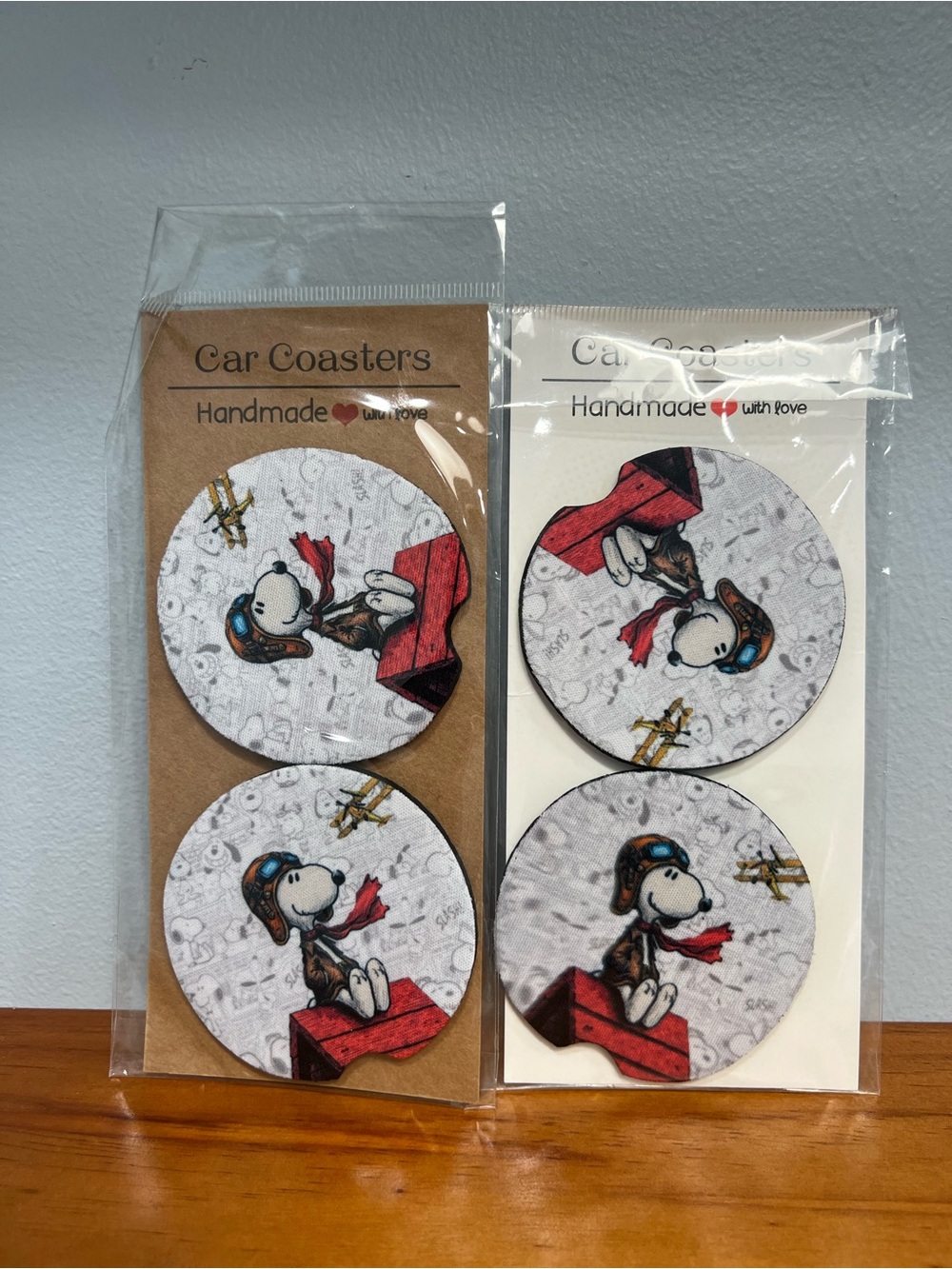 Peanuts Snoopy Car Cup Holder Coaster 2 Per Pack With 2 Packs = 4 Coasters Total